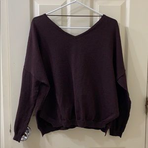 Bershka-Knitwear Burgundy Vneck knit Sweater
